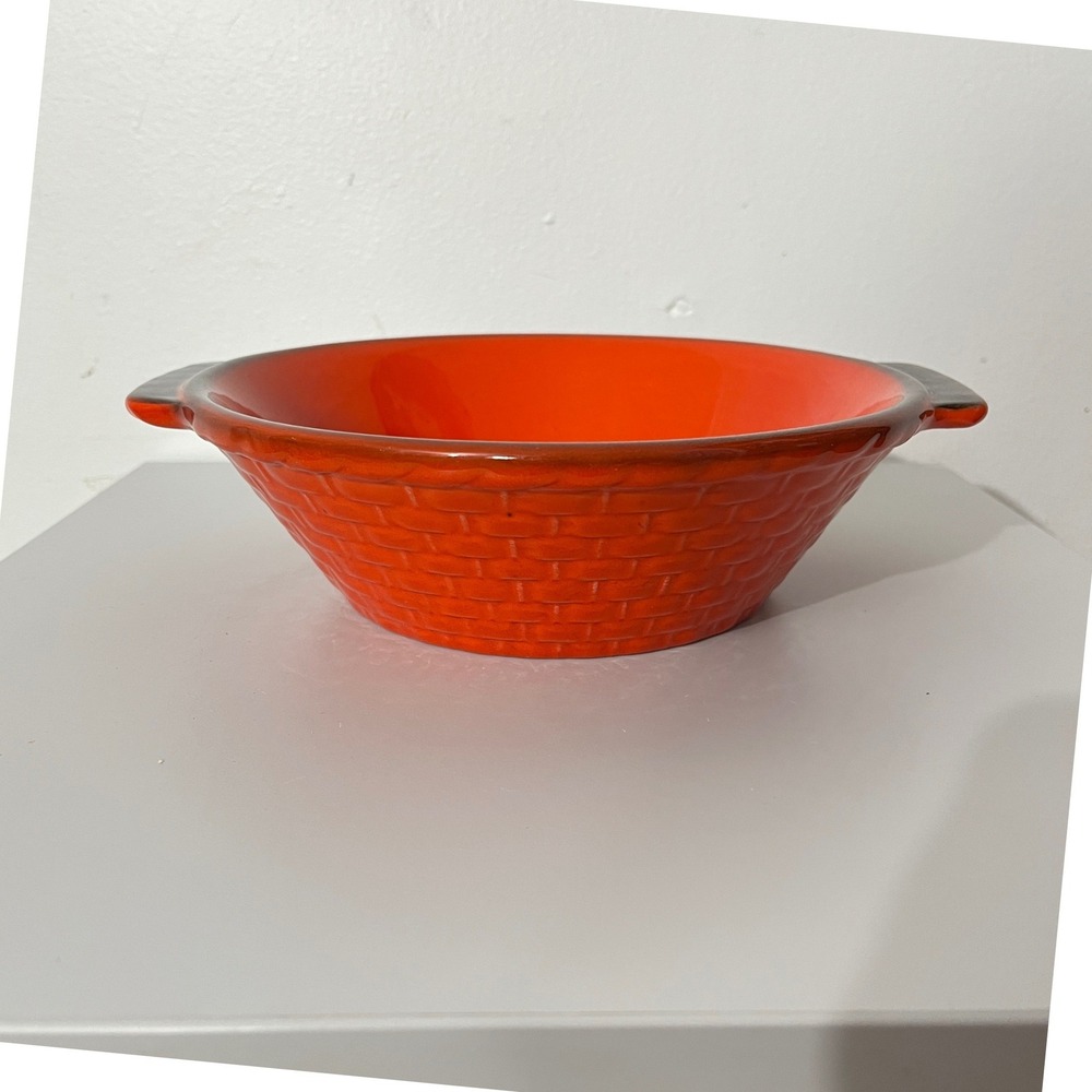 Vintage Metlox Poppytrail Red Rooster Vegetable Bowl  Orange Basket Weave 1960s
